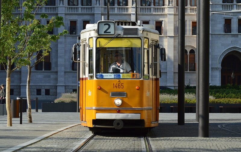 Budapest's yellow tram. Transportation